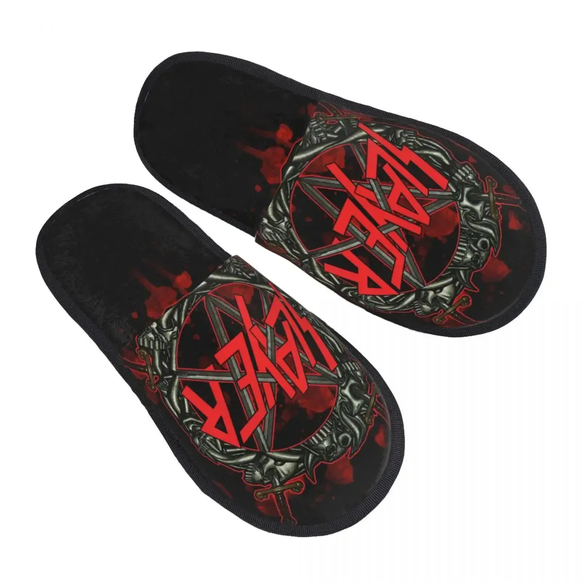 Heavy Metal Rock Slayer Logo Cozy Memory Foam Slippers – Women’s Band Hotel House Shoes
