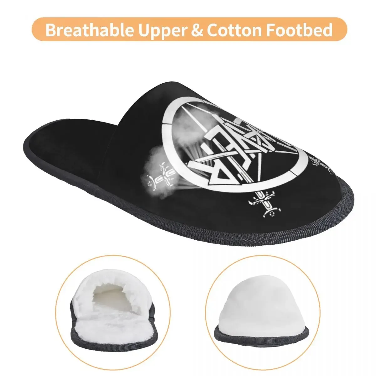 Heavy Metal Rock Slayer Logo Cozy Memory Foam Slippers – Women’s Band Hotel House Shoes