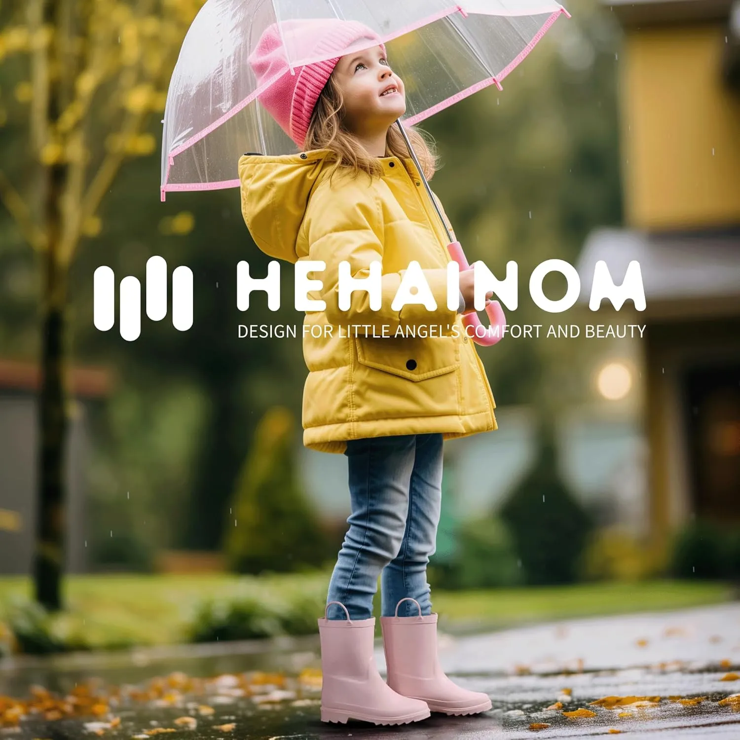Hehainom Toddler Kids Rain Boots for Boys Girls Waterproof Easy-on Handles Rainboots