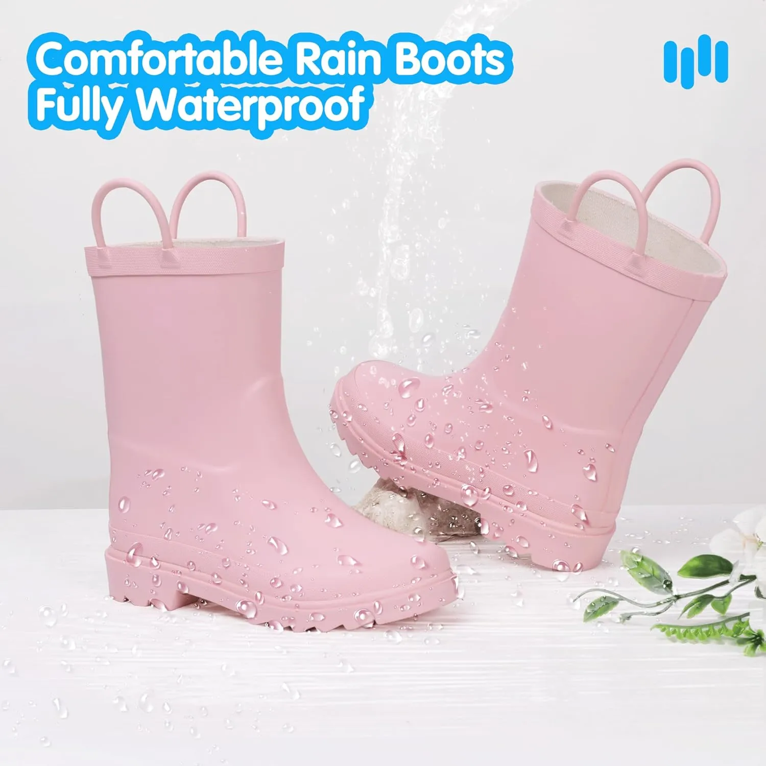 Hehainom Toddler Kids Rain Boots for Boys Girls Waterproof Easy-on Handles Rainboots