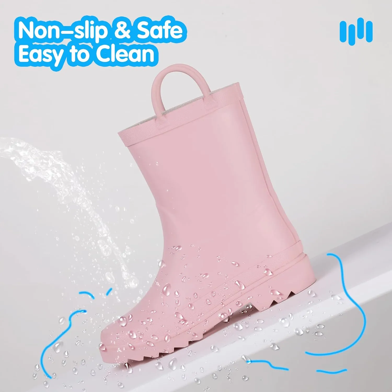 Hehainom Toddler Kids Rain Boots for Boys Girls Waterproof Easy-on Handles Rainboots