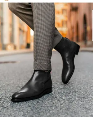 Height Increasing Black Leather Amarante Slip On Jodhpur Boots
