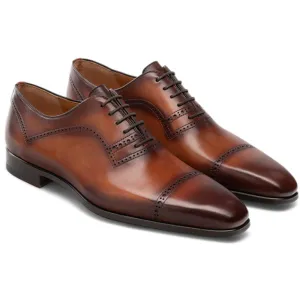 Height Increasing Brown Leather Crofton Brogue Oxfords