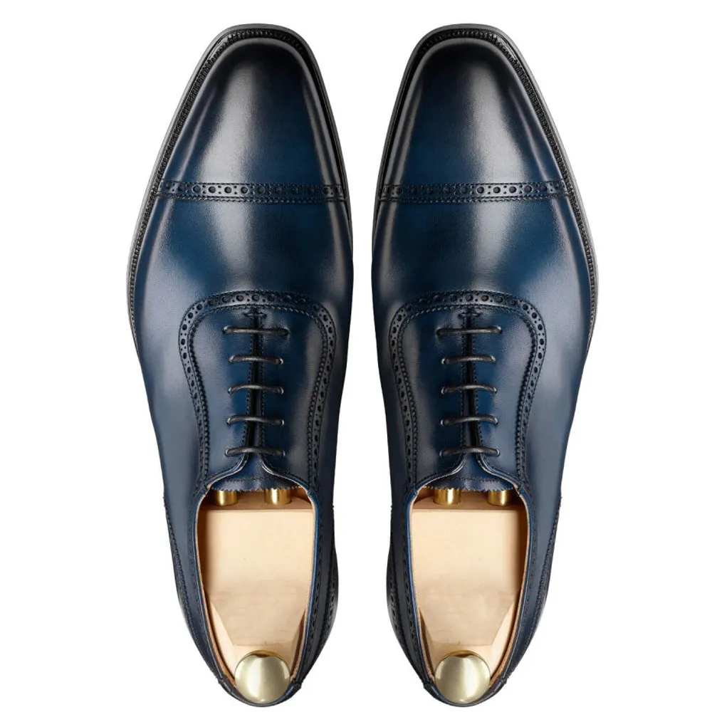 Height Increasing Navy Blue Leather Clapton Brogue Oxfords