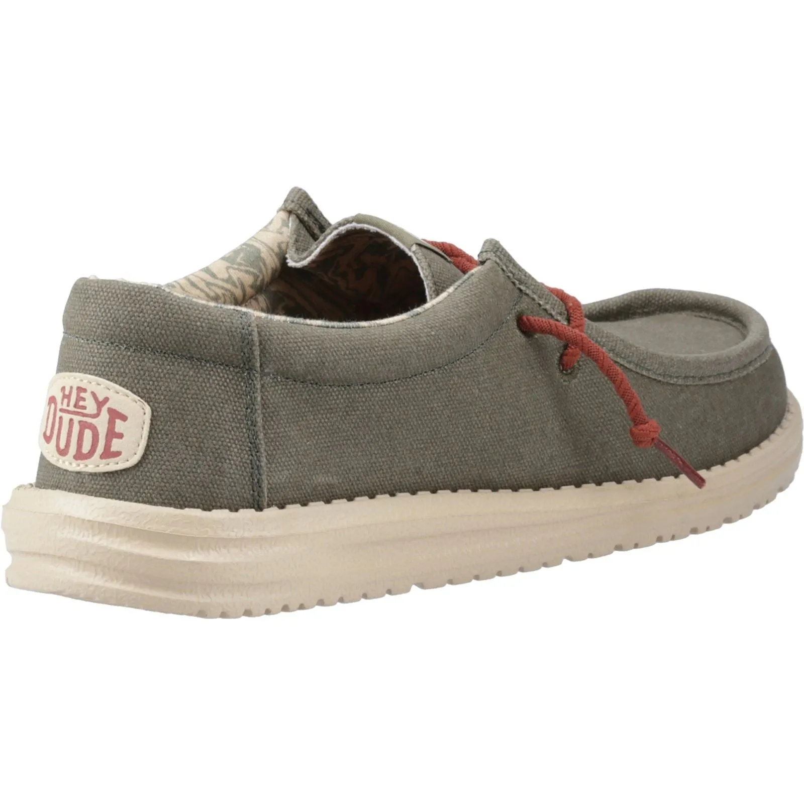 HEYDUDE Wally Waxed Canvas Men's Olive Boat Shoes