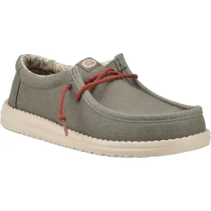 HEYDUDE Wally Waxed Canvas Men's Olive Boat Shoes