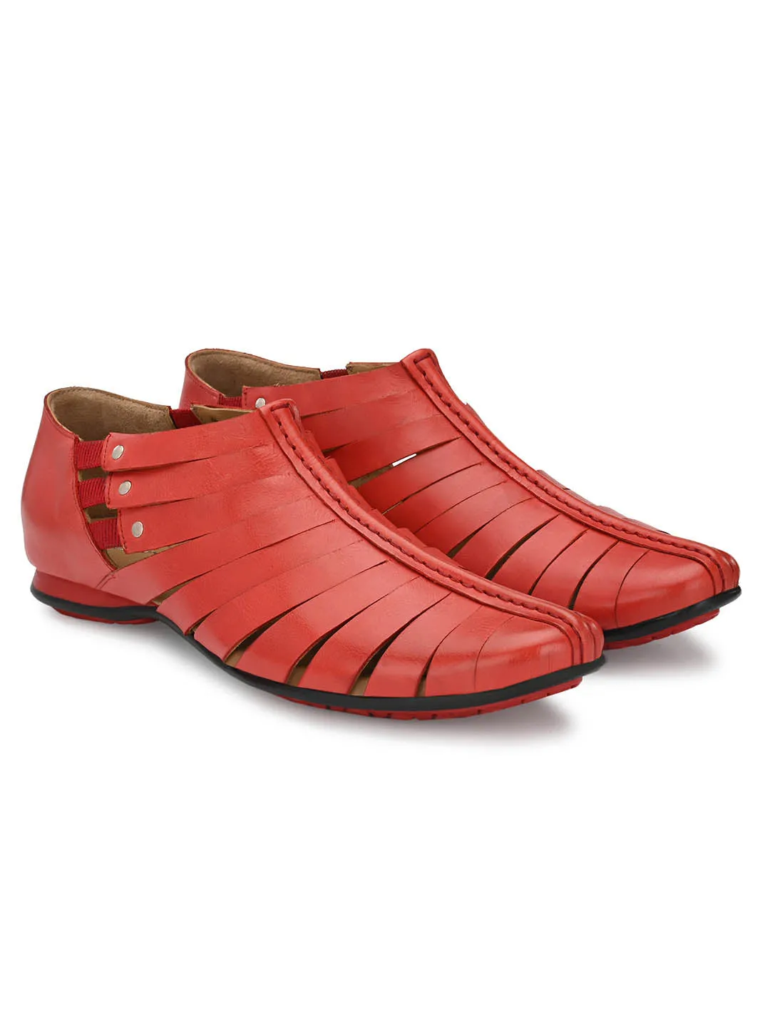 Hitz Men's Red Leather Slip-On Shoes