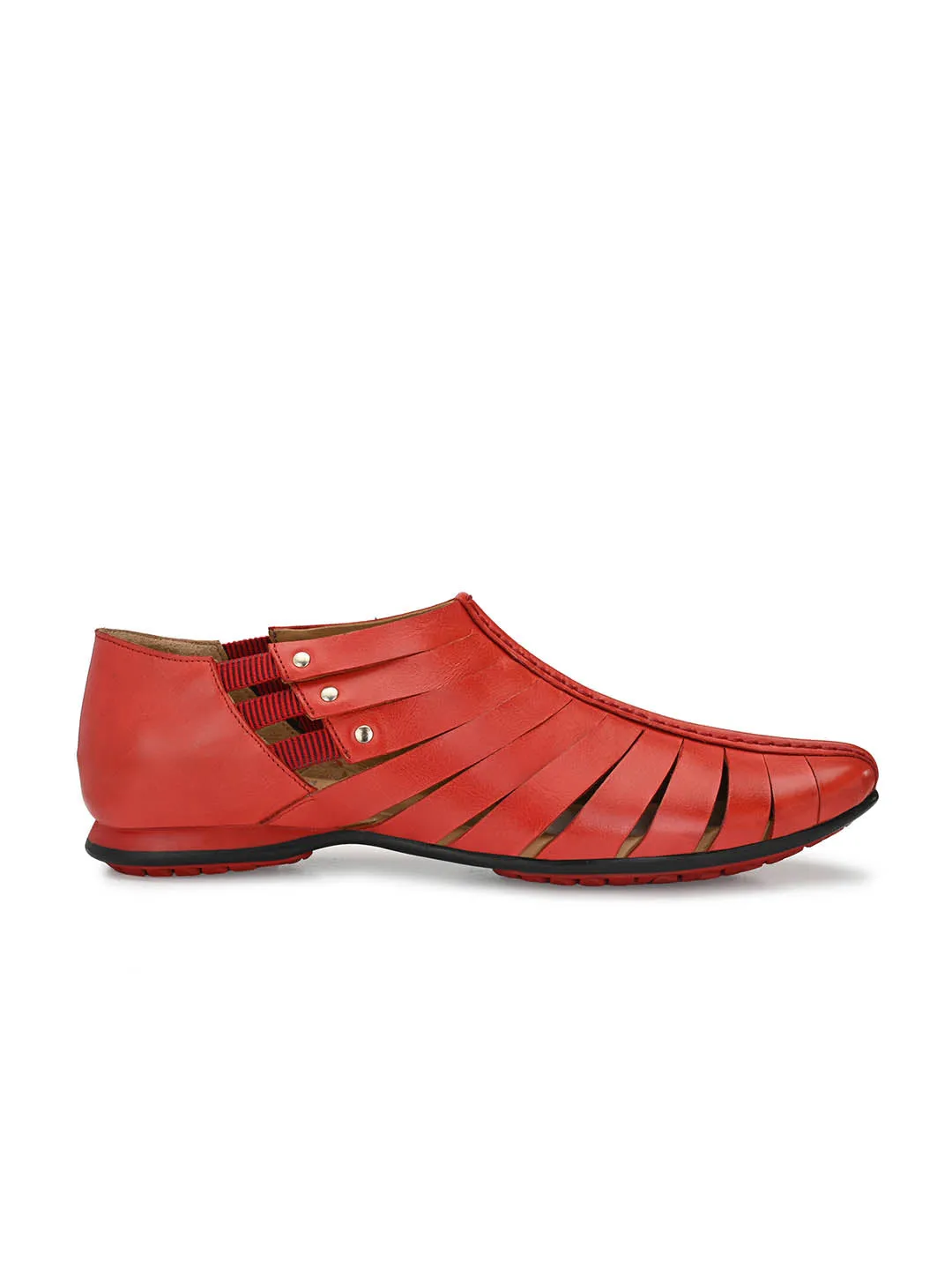 Hitz Men's Red Leather Slip-On Shoes