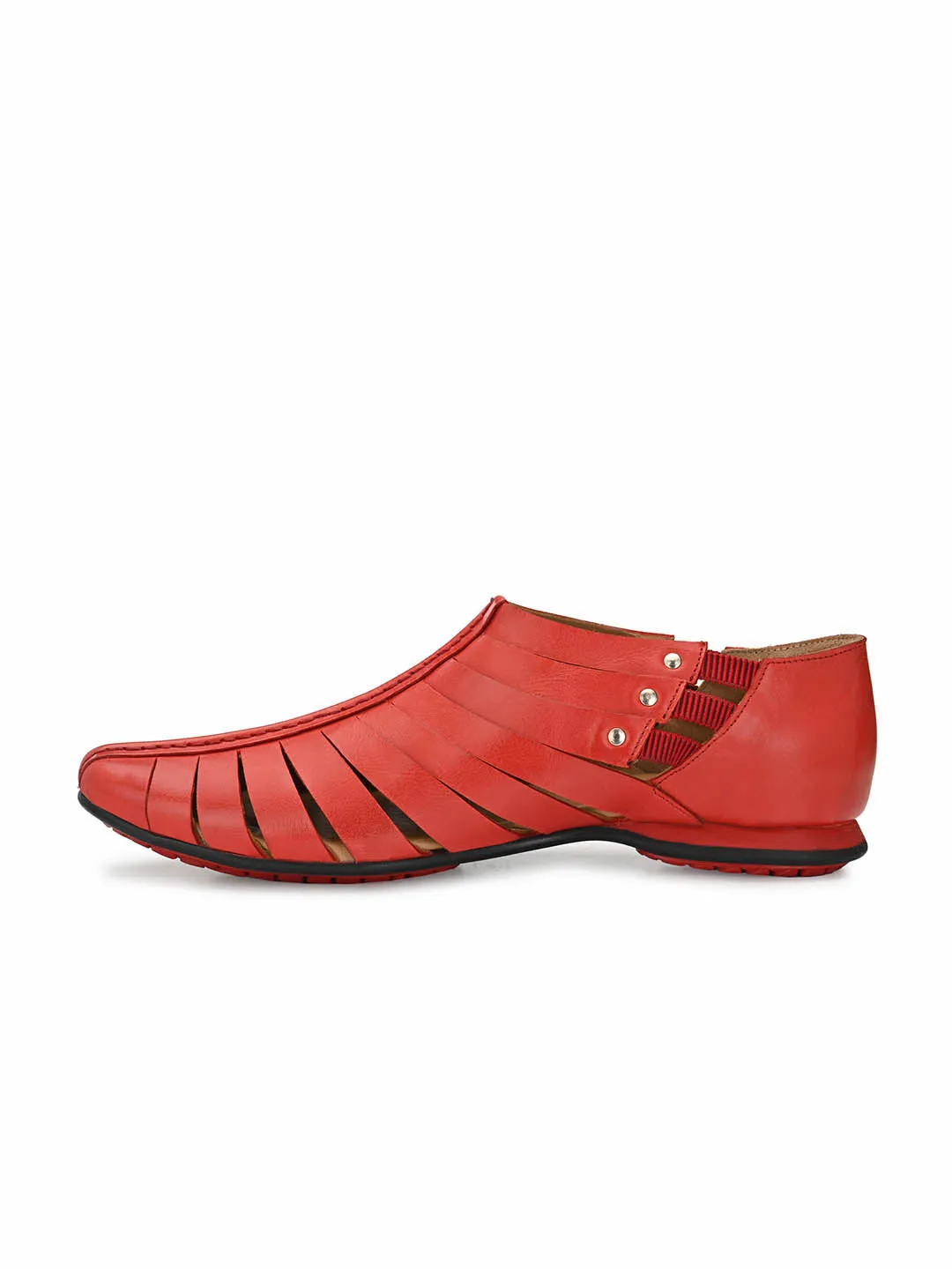 Hitz Men's Red Leather Slip-On Shoes