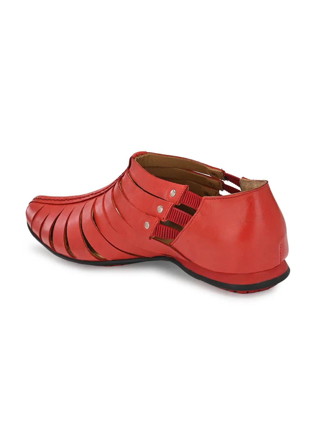 Hitz Men's Red Leather Slip-On Shoes