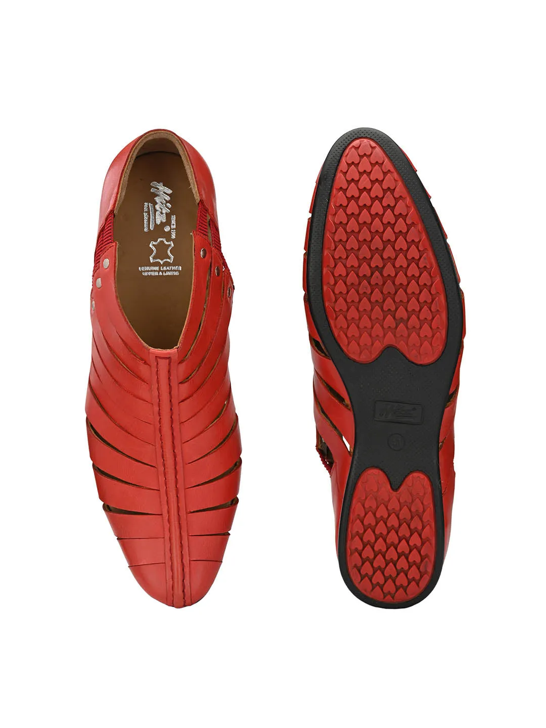Hitz Men's Red Leather Slip-On Shoes