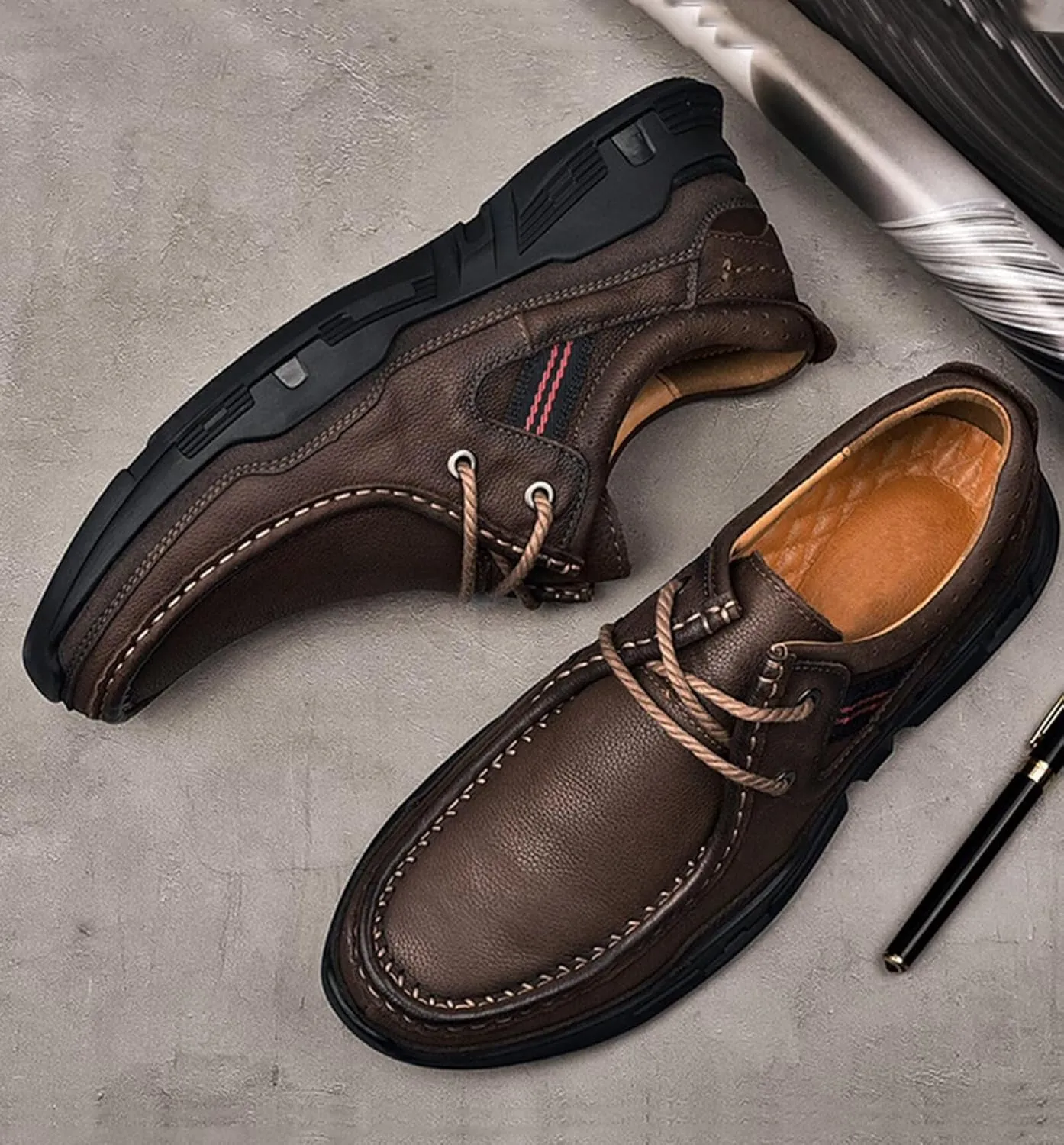 HNVAVQ Mens Casual Driving Shoes Leather Shoes Outdoor Walking Shoes Work Business Office Shoes