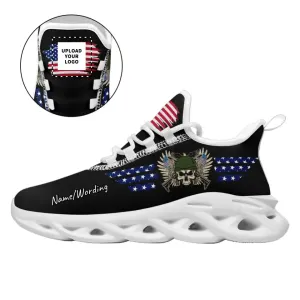 Holiday Gifts,Personalized Veteran Sneakers, Custom Skull with Flag Shoes, Gift for Dad, Son, Brother