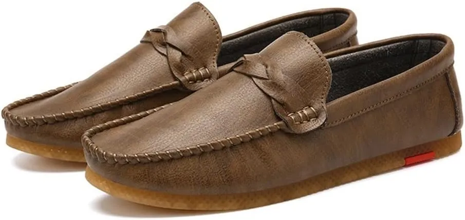 HOOENG Driving Moccasins for Men Vegan Leather Stitching Details Round Toe Rubber Sole Penny Loafer Resistant Anti-Slip Flat Heel Walking Slip On (Color : Brown, Size : 8.5)