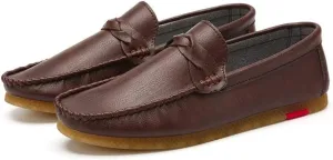 HOOENG Driving Moccasins for Men Vegan Leather Stitching Details Round Toe Rubber Sole Penny Loafer Resistant Anti-Slip Flat Heel Walking Slip On (Color : Wine Red, Size : 8.5)