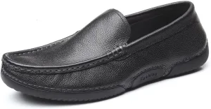 HOOENG Loafer Shoes for Men Genuine Leather Round Toe Stitching Details Soft Lightweight Flexible Anti-Slip Resistant Driving Slip on (Color : Black, Size : 7.5)