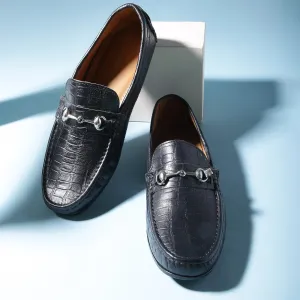 Horsebit Buckle Driving Shoes - Croc Black