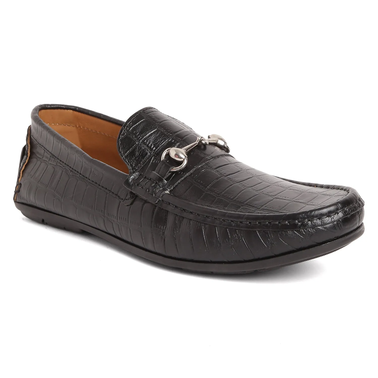 Horsebit Buckle Driving Shoes - Croc Black