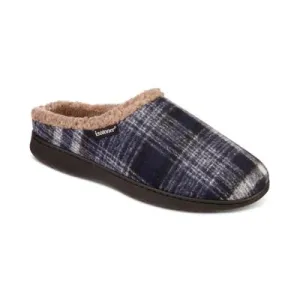 Isotoner Mens Plaid Hoodback Slipper Navy Blue XL 11 to 12