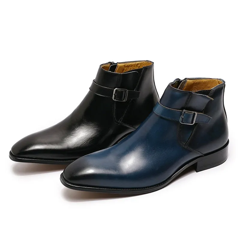 Italian Smooth Zipper Buckle Belt Men's Chelsea Boot