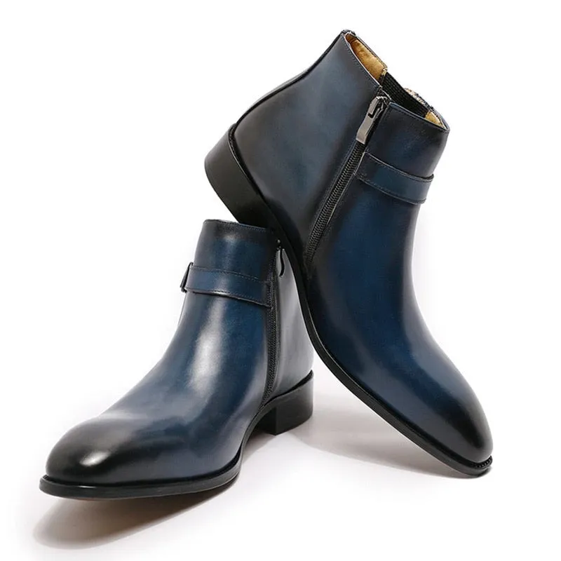 Italian Smooth Zipper Buckle Belt Men's Chelsea Boot