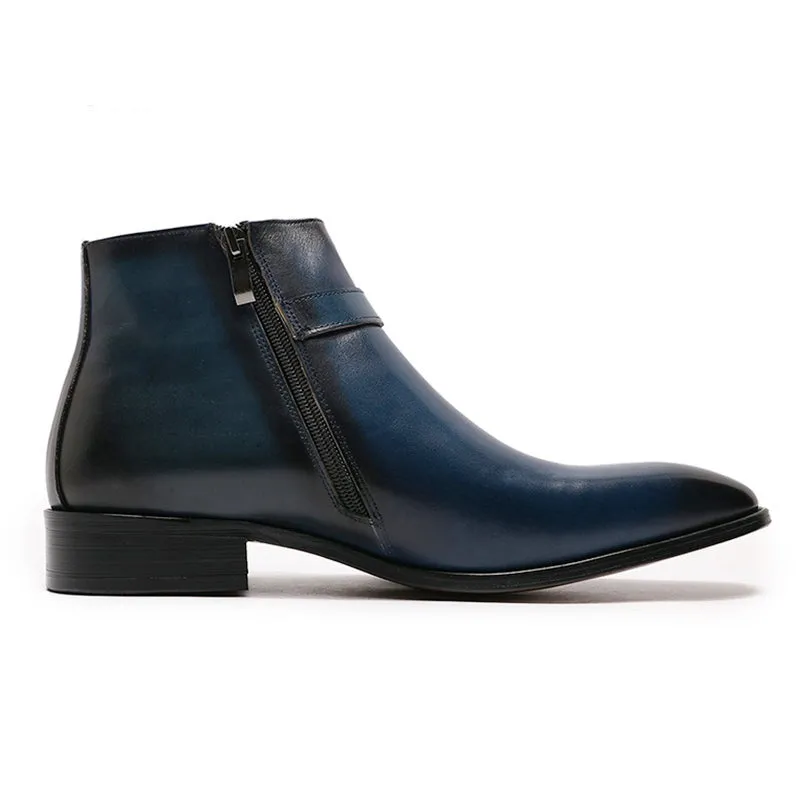 Italian Smooth Zipper Buckle Belt Men's Chelsea Boot