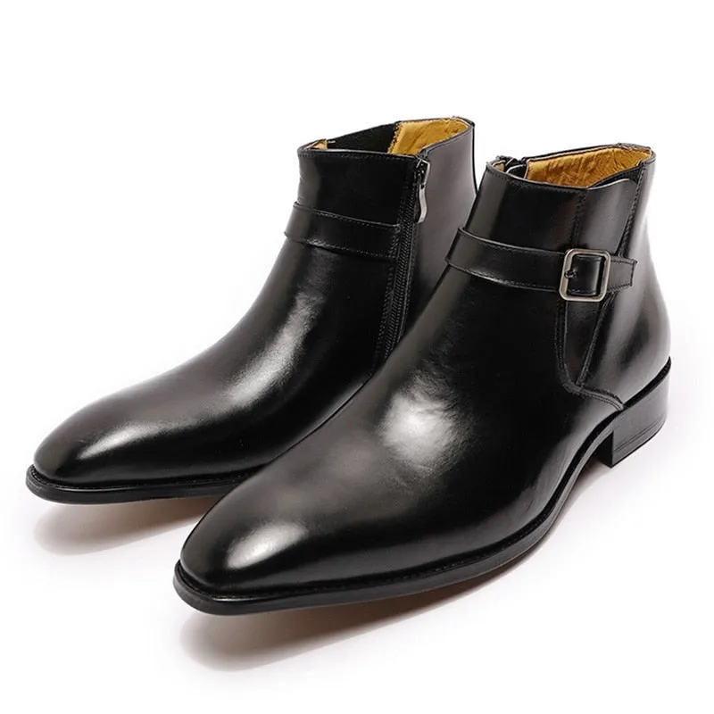 Italian Smooth Zipper Buckle Belt Men's Chelsea Boot