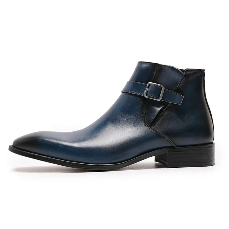 Italian Smooth Zipper Buckle Belt Men's Chelsea Boot