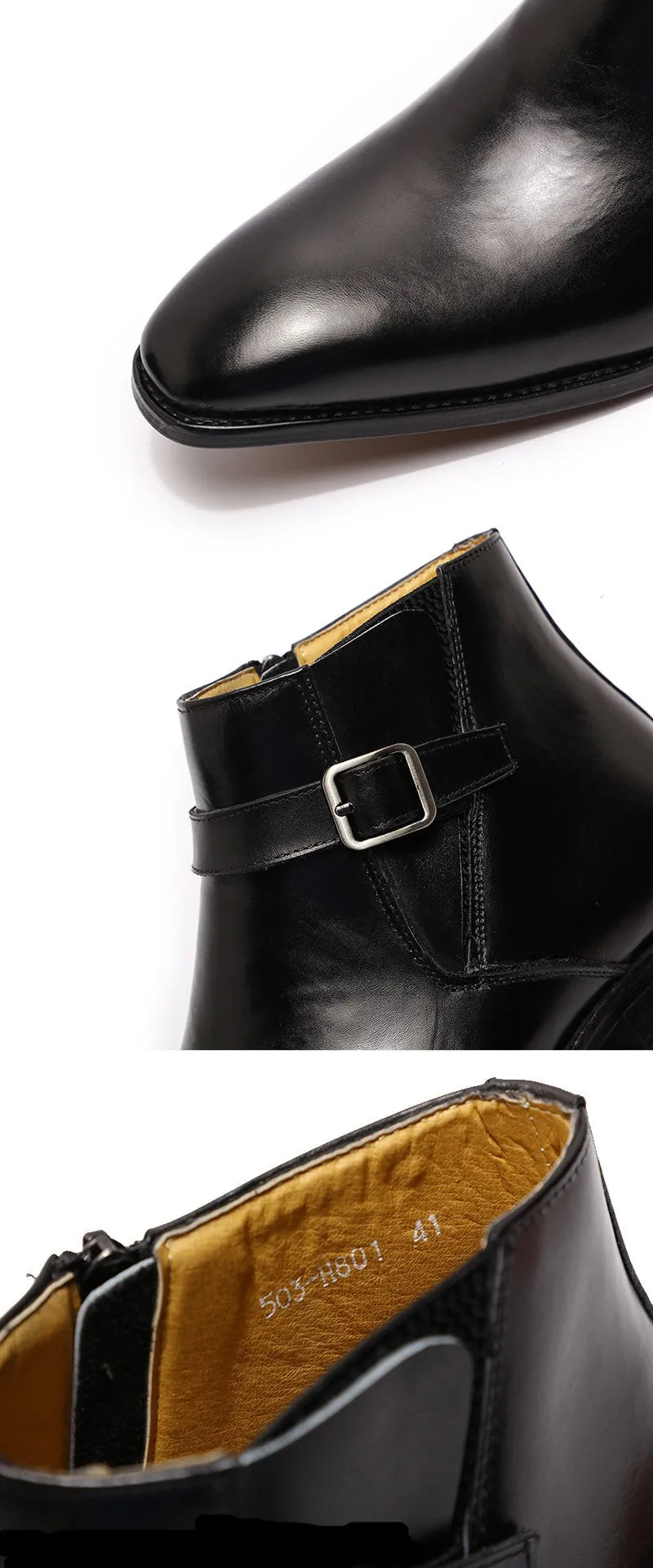 Italian Smooth Zipper Buckle Belt Men's Chelsea Boot