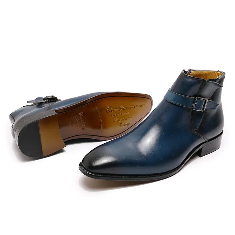 Italian Smooth Zipper Buckle Belt Men's Chelsea Boot