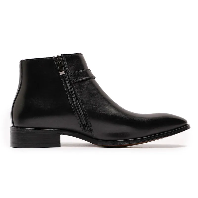 Italian Smooth Zipper Buckle Belt Men's Chelsea Boot