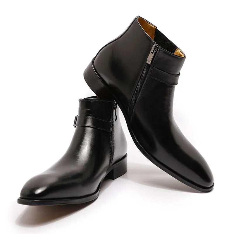 Italian Smooth Zipper Buckle Belt Men's Chelsea Boot