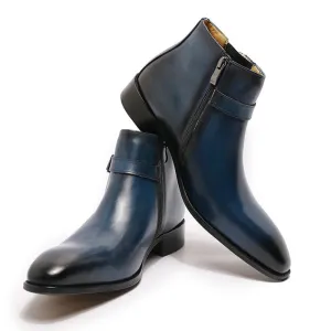 Italian Smooth Zipper Buckle Belt Men's Chelsea Boot