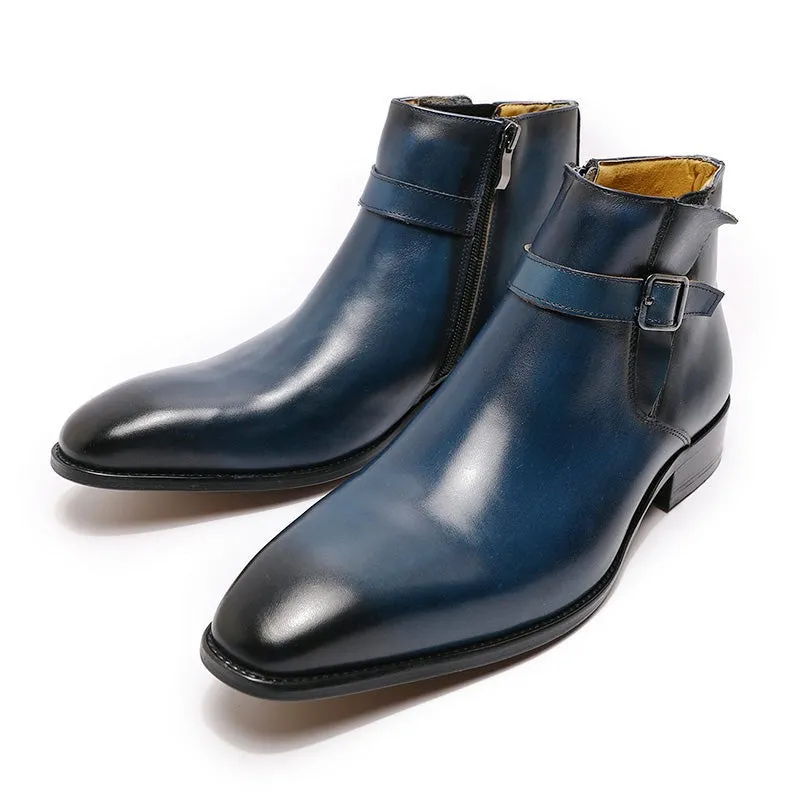 Italian Smooth Zipper Buckle Belt Men's Chelsea Boot