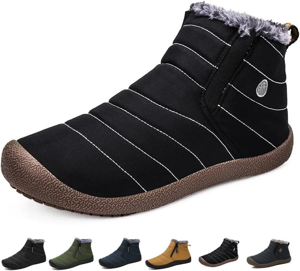 Jeeeun Men Waterproof Plush Lined Outdoor Snow Shoe, Warm Anti-Slip Winter Snow Boots (Style C Black,12)