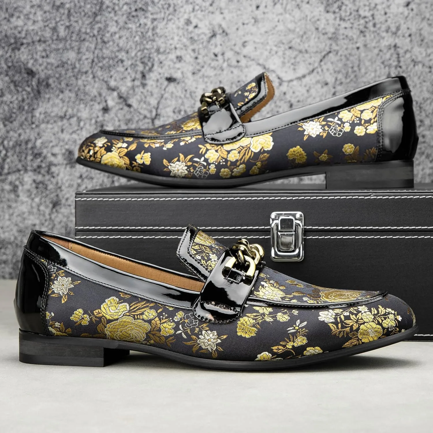 JITAI Mens Leather Shoes Pattern Printing Men's Dress Loafer Shoes Slip-on Casual Loafer Smoking Slipper