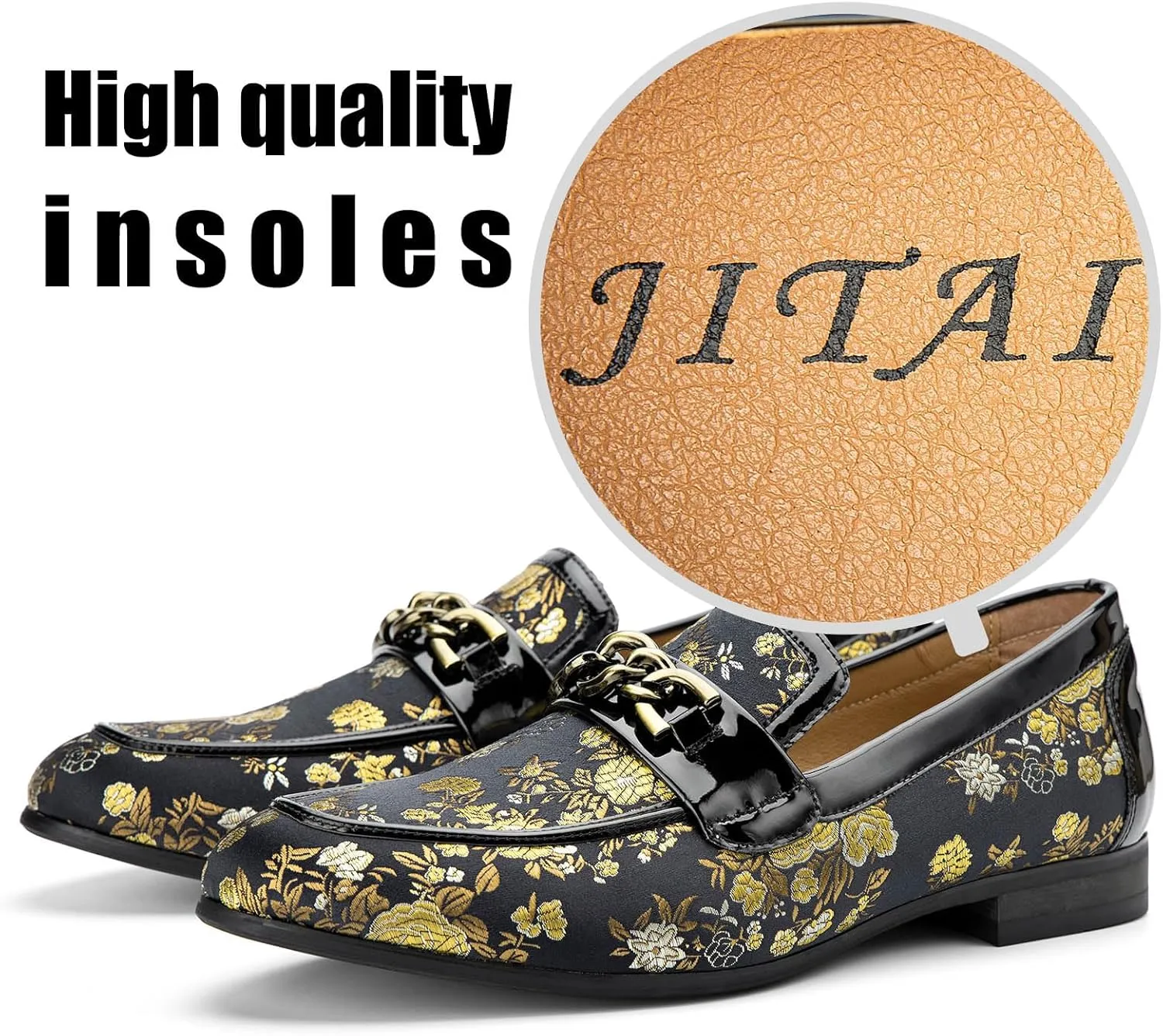 JITAI Mens Leather Shoes Pattern Printing Men's Dress Loafer Shoes Slip-on Casual Loafer Smoking Slipper