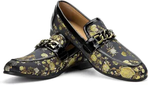 JITAI Mens Leather Shoes Pattern Printing Men's Dress Loafer Shoes Slip-on Casual Loafer Smoking Slipper