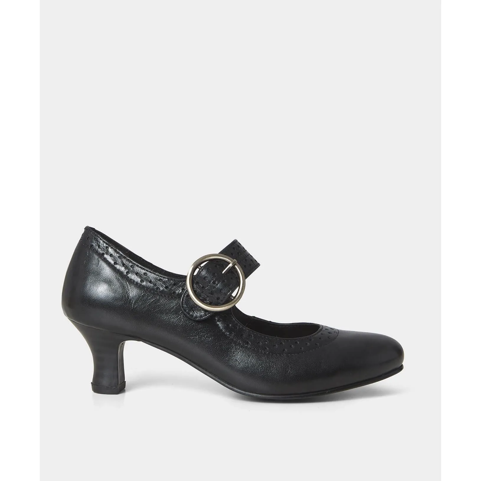Joe Browns Mimi BLACK Leather Mid Heel Bar shoe