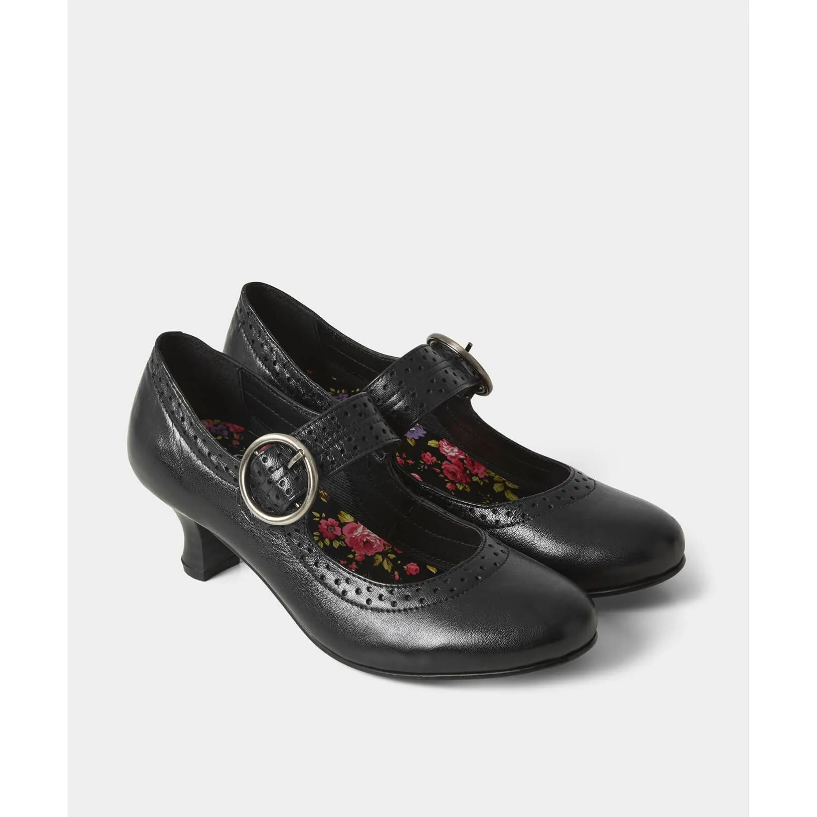 Joe Browns Mimi BLACK Leather Mid Heel Bar shoe