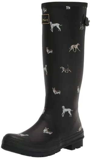 Joules Women's Welly Print Black Dog Size 7 Knee High Rain Boot