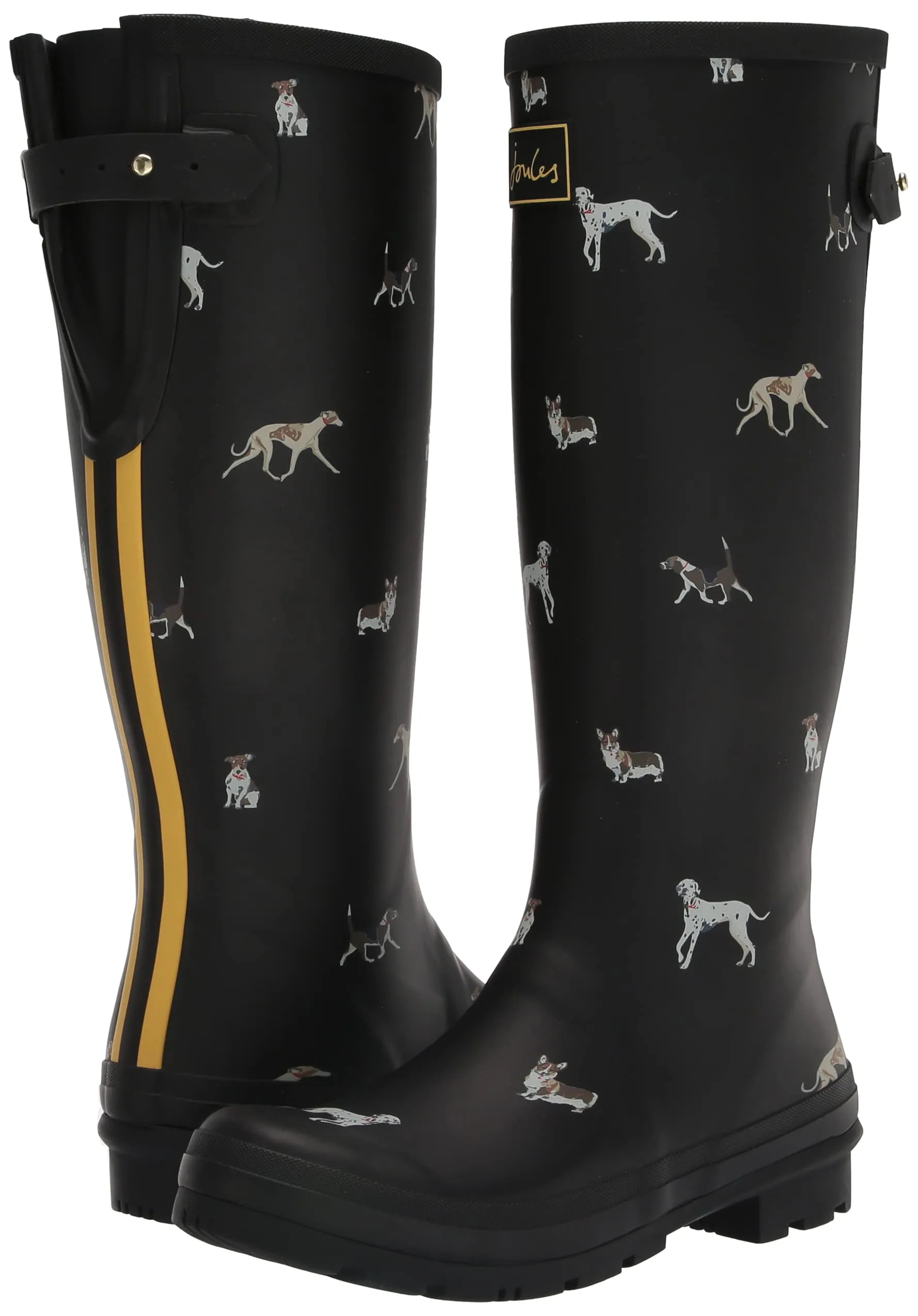 Joules Women's Welly Print Black Dog Size 7 Knee High Rain Boot