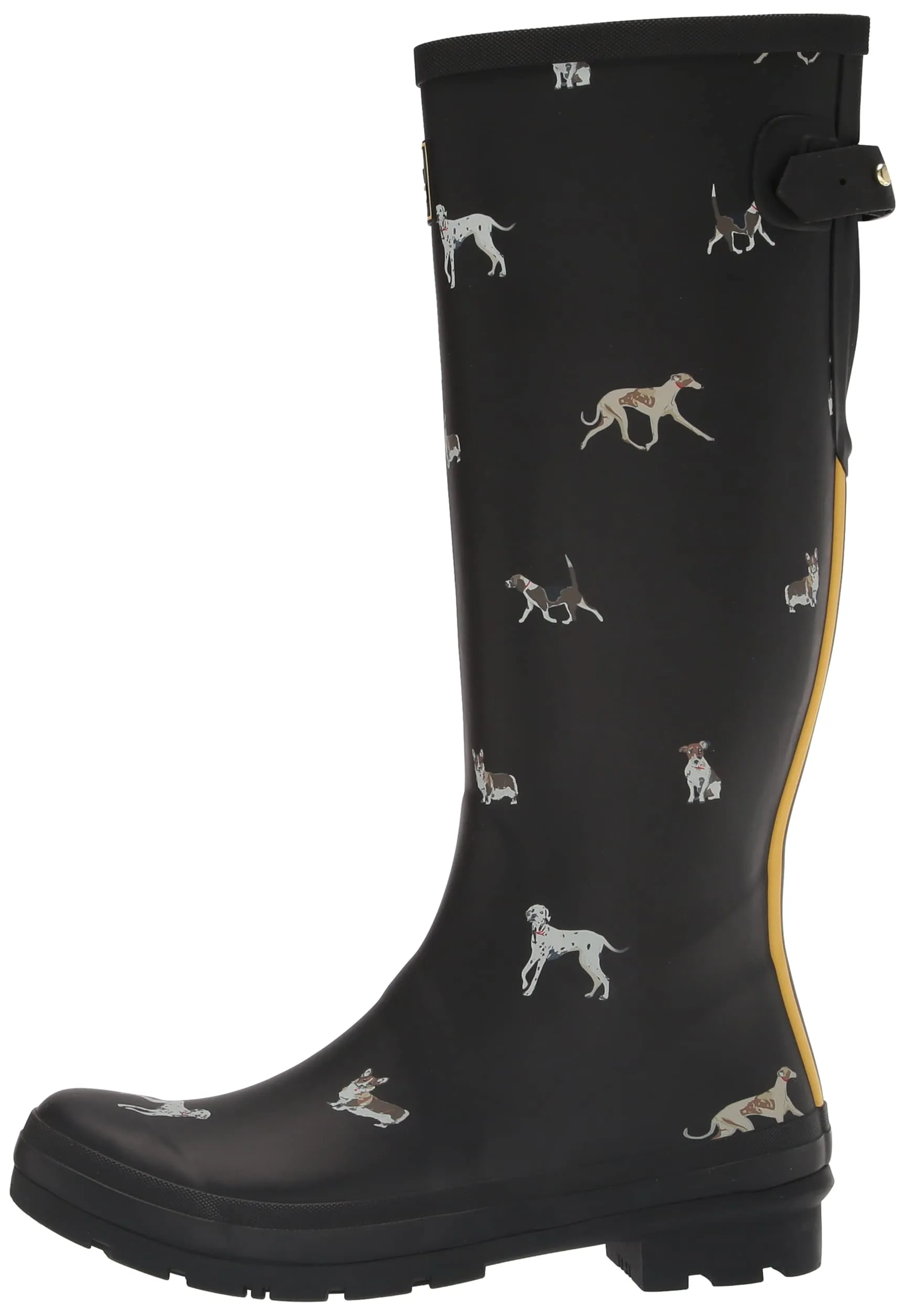 Joules Women's Welly Print Black Dog Size 7 Knee High Rain Boot