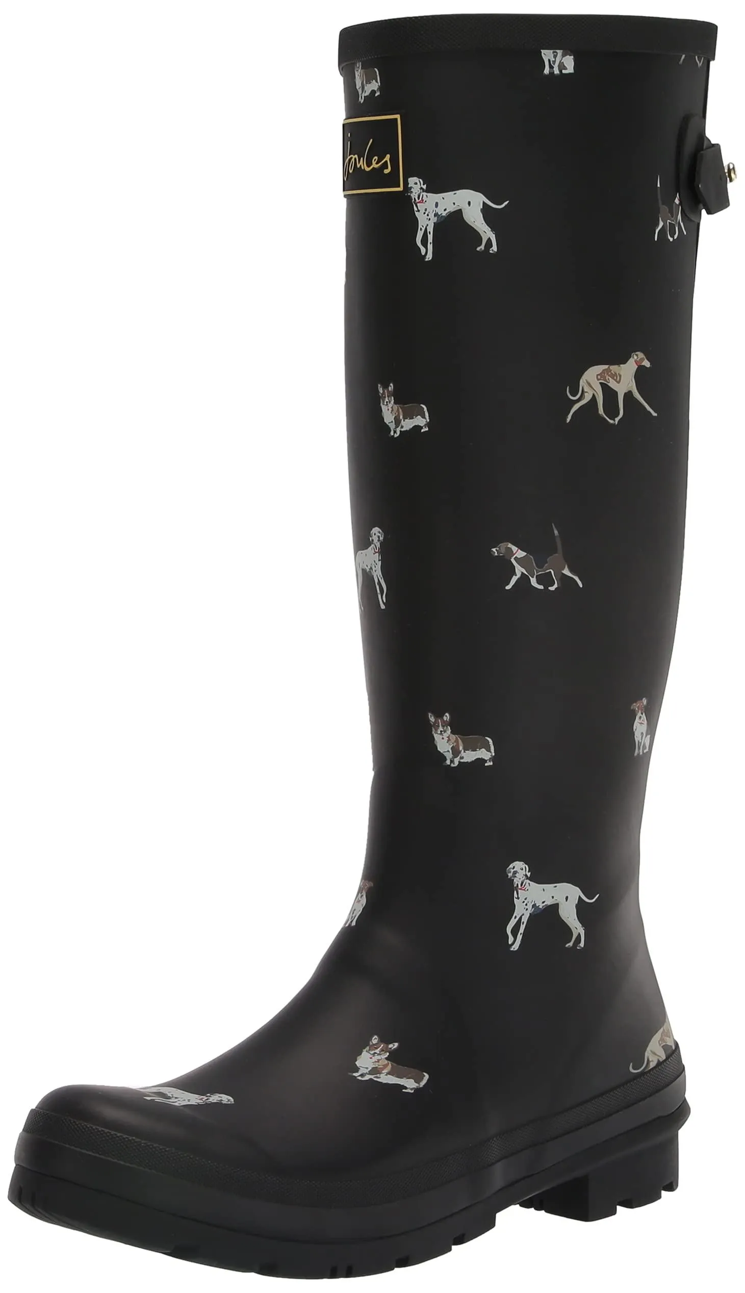 Joules Women's Welly Print Black Dog Size 7 Knee High Rain Boot