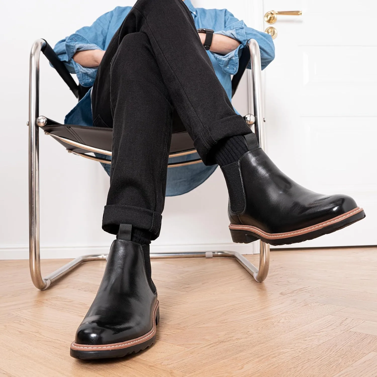 Jousen Men's Chelsea Boots Leather Dress Boots for Men Classic Pull on Ankle Boot