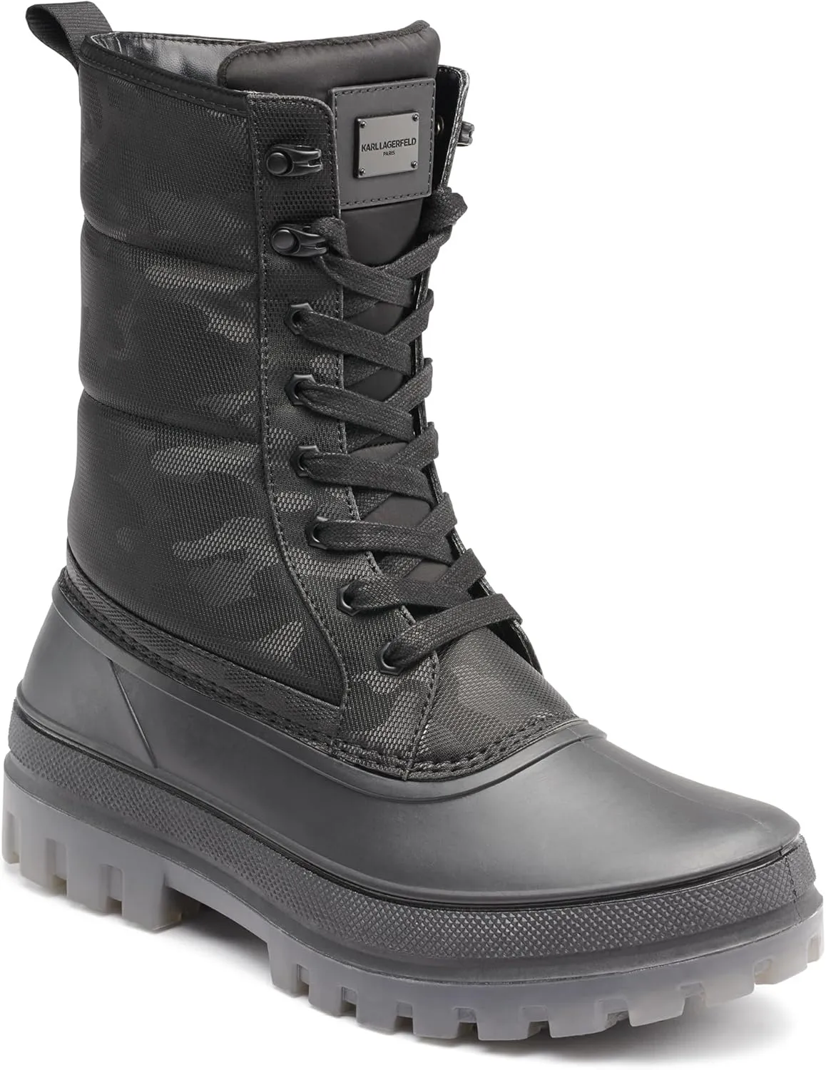 Karl Lagerfeld Paris Men's Tall Camo Polar Fleece Lining & Translucent Sole Boot Combat