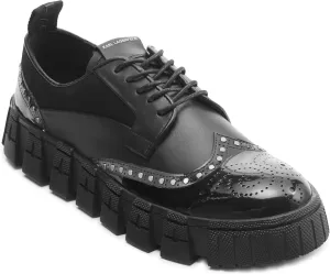 Karl Lagerfeld Paris Men's White Label Two Tone Leather Studded Derby Shoes Sneaker