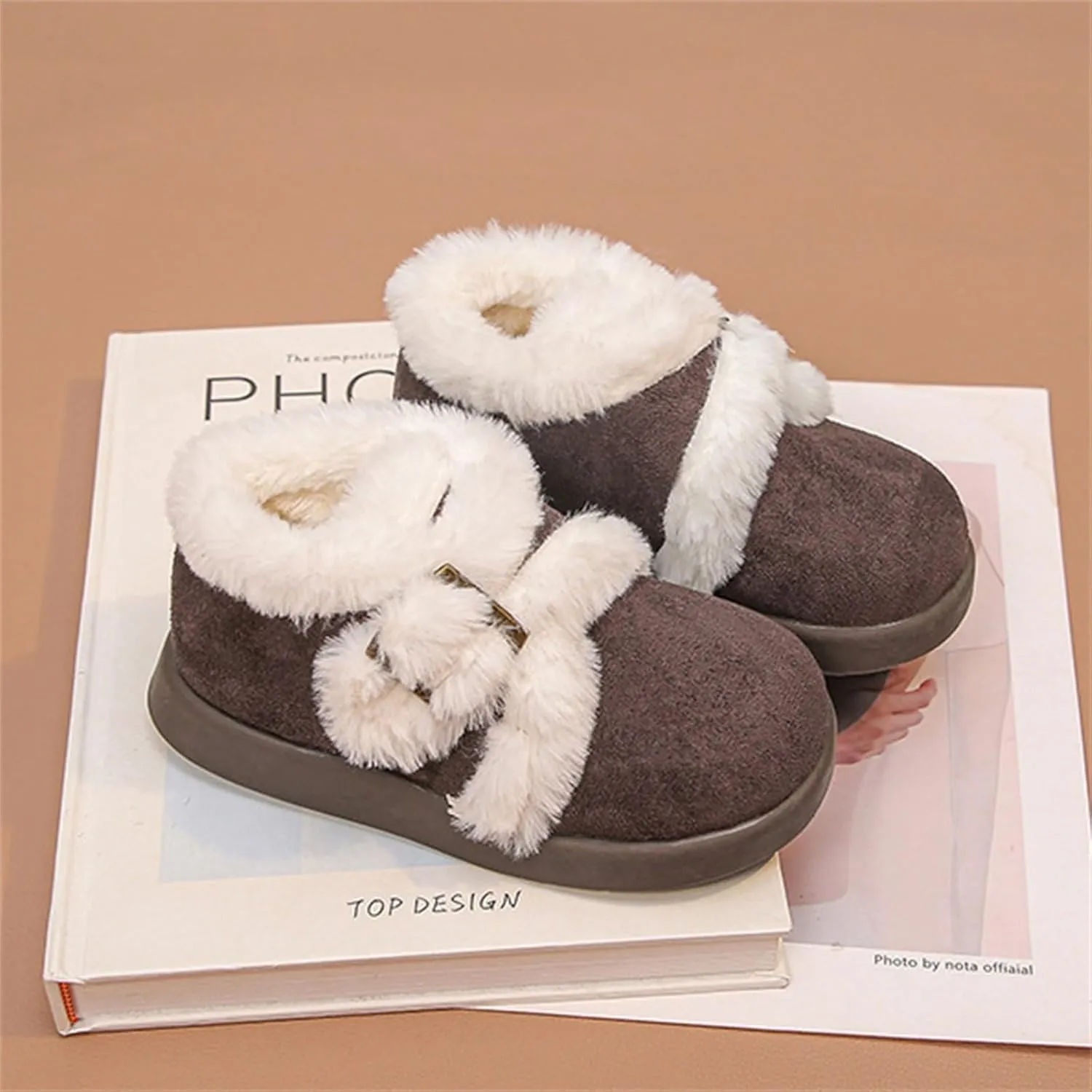 Kids Fuzzy Snow Sport Shoes Childrens Fr Lined Cotton Sneakers Outdoor Warm Thick Soft Booties Non Slip Comfy Fashion