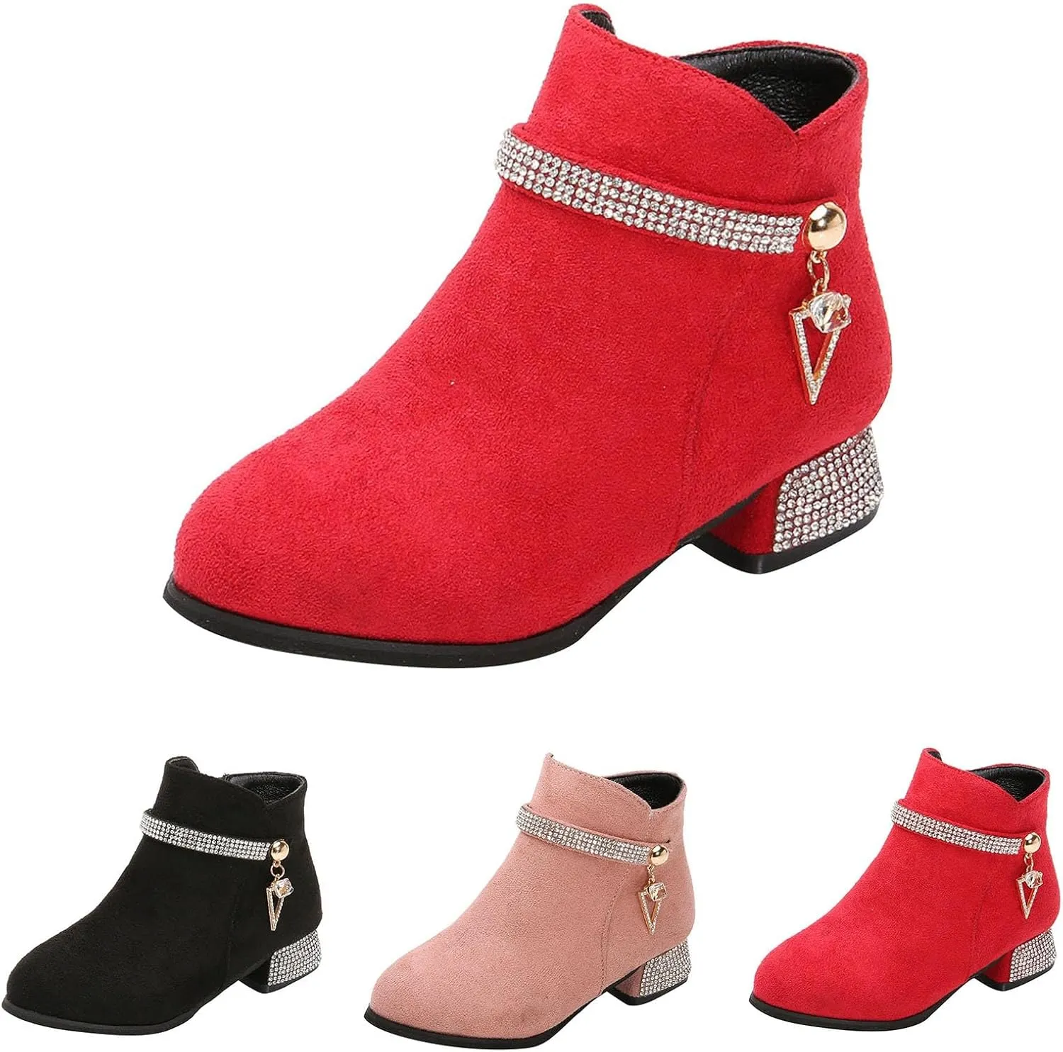 Kids Girls Low Heel Ankle Boots Side Zipper Slip On Dress Shoes Fall Winter Outdoor Casual Booties School Shoes