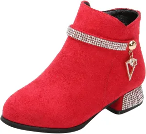 Kids Girls Low Heel Ankle Boots Side Zipper Slip On Dress Shoes Fall Winter Outdoor Casual Booties School Shoes